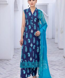 3-Pc Unstitched Printed Embroidered Lawn Suit With Embroidered Chiffon Dupatta CRB23-13