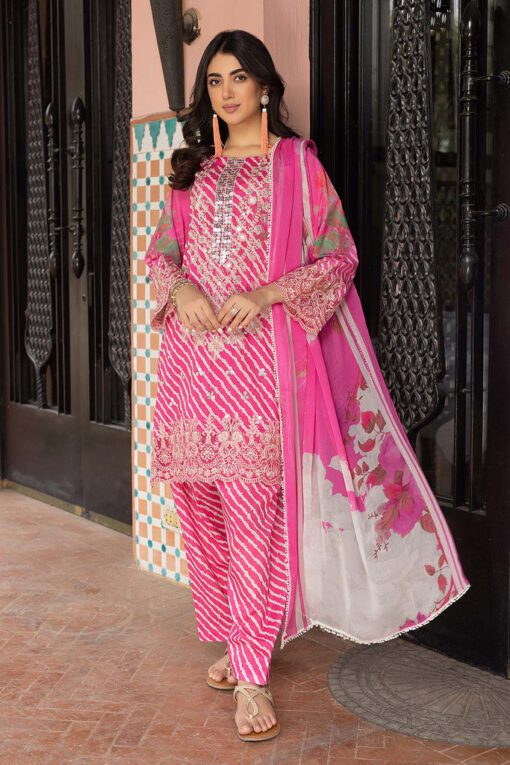 3-Pc Unstitched Printed Embroidered Lawn Suit With Embroidered Chiffon Dupatta CRB23-14A