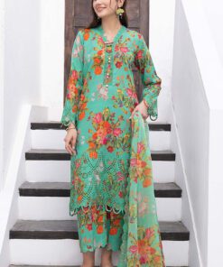 3-Pc Unstitched Printed Embroidered Lawn Suit With Embroidered Chiffon Dupatta CRB23-15