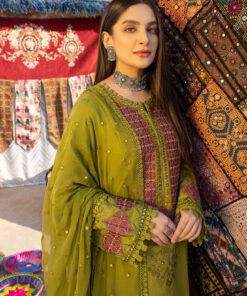 3-Pc Charizma Unstitched Premium Embroidered Lawn With Chiffon Dupatta RM23-01