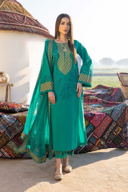 3-Pc Charizma Unstitched Premium Embroidered Lawn With Chiffon Dupatta RM23-03