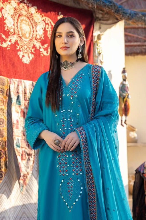 3-Pc Charizma Unstitched Premium Embroidered Lawn With Chiffon Dupatta RM23-05