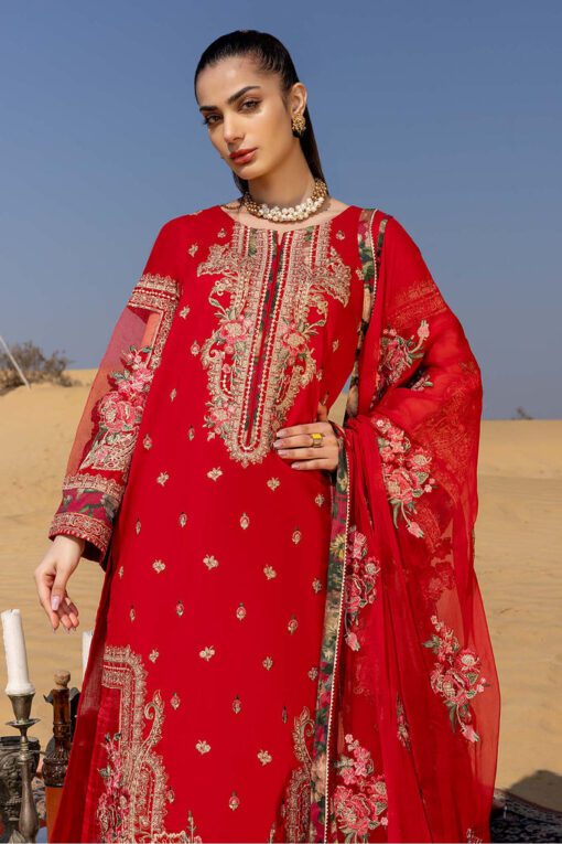 3-Pc Charizma Unstitched Premium Embroidered Lawn With Chiffon Dupatta RM23-08