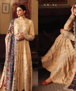 Nureh Maya Embroidery Linen with Printed Woolen Shawl-NW 82