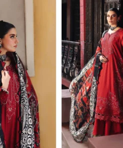 Nureh Maya Embroidery Linen with Printed Woolen Shawl-NW 84