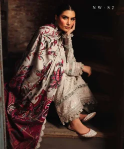 Nureh Maya Embroidery Linen with Printed Woolen Shawl-NW 87