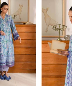 Alternative view of Nureh SP-146 Dusty Blue Embroidered Lawn Suit in USA
