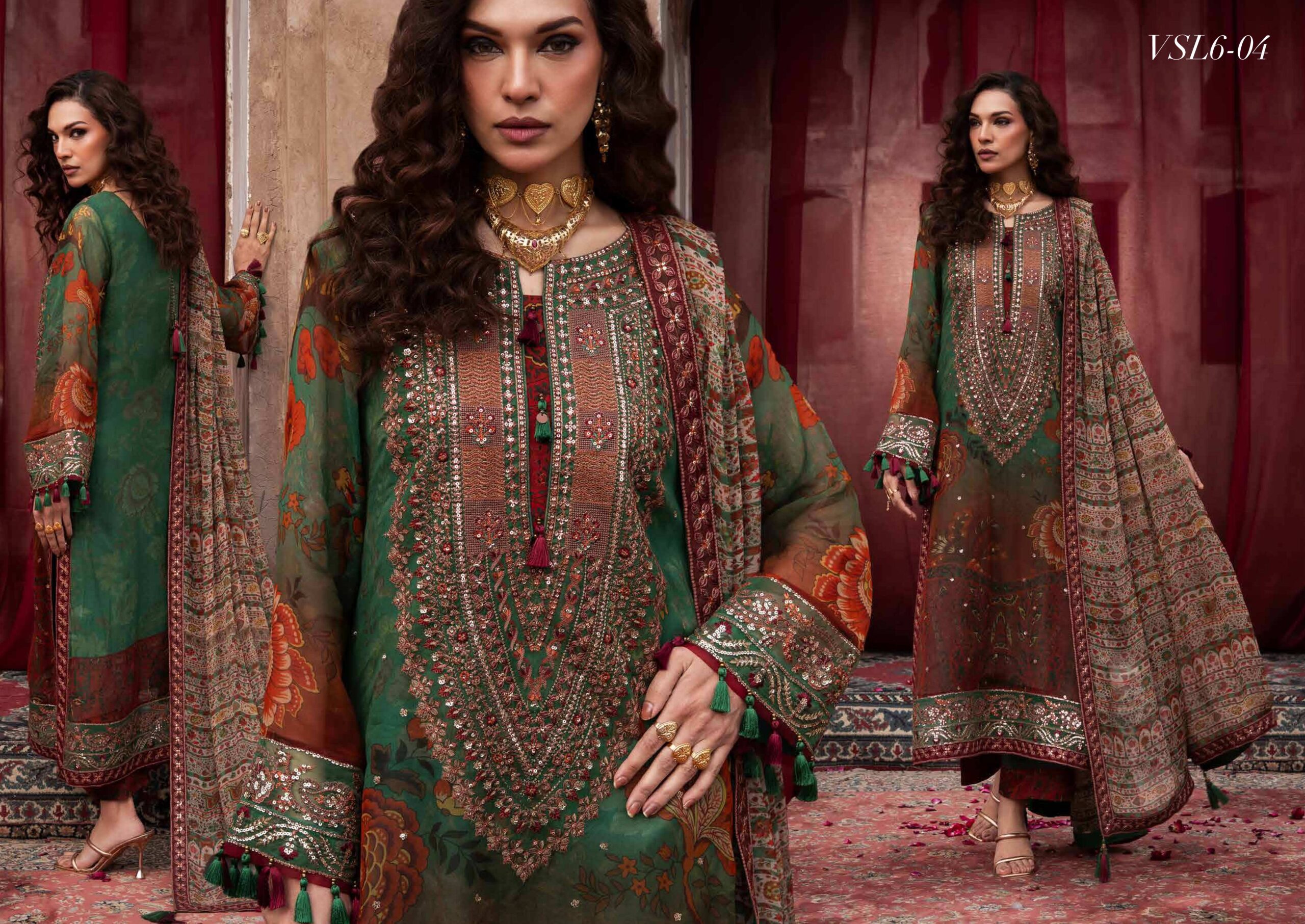 Charizma VSL6-04 Embroidery Printed Chiffon Dress In the USA